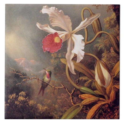 白い蘭のアメジストハミングバード タイル (正面)