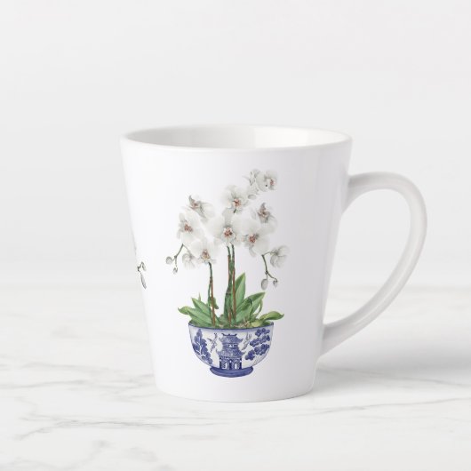 白い蘭のシノワズリスタイル陶器ボウル カフェラテマグ (右)