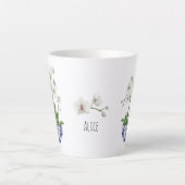 白い蘭のシノワズリスタイル陶器ボウル カフェラテマグ (正面)