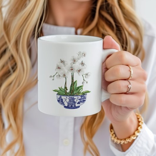 白い蘭のチノワズリーボウル陶器 コーヒーマグカップ