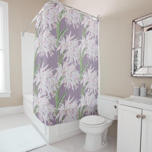 白い蘭のフローラオン紫 シャワーカーテン (インサイチュ)