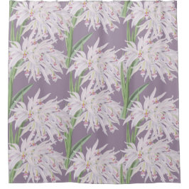 白い蘭のフローラオン紫 シャワーカーテン