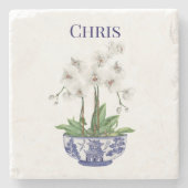 白い蘭の器 ストーンコースター (正面)