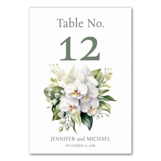 白い蘭の水の色結婚のテーブル番号 テーブルナンバー (正面)