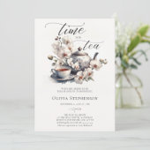 白い蘭の水彩シャビーなモダンクラシックウェディングティーシャワー 招待状 (スタンド正面)
