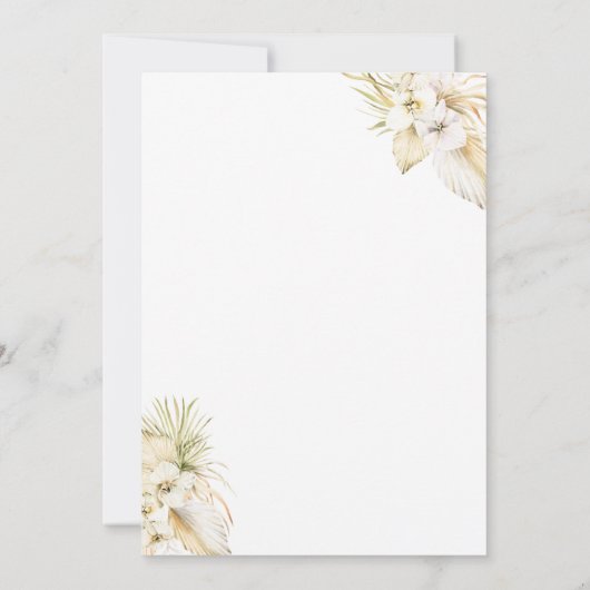 白い蘭の熱帯のパンパスグラスエレガントな結婚式 招待状 (裏面)