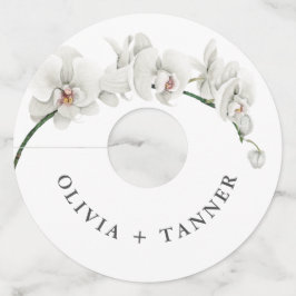 白い蘭の熱帯フローラ結婚ズ ワイングラスタグ