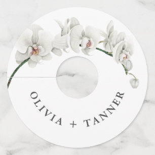 白い蘭の熱帯フローラ結婚ズ ワイングラスタグ