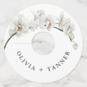 白い蘭の熱帯フローラ結婚ズ ワイングラスタグ (正面)