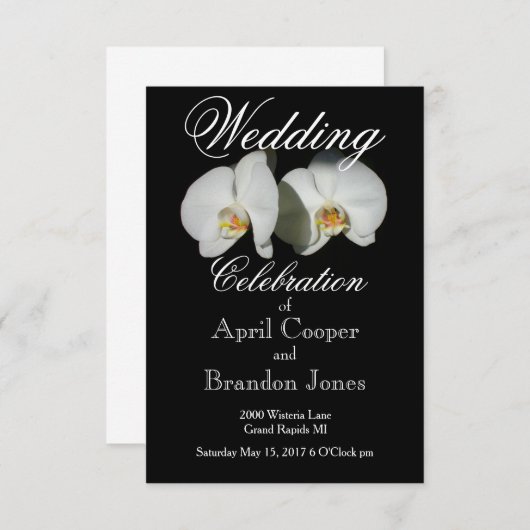 白い蘭の熱帯フローラ 招待状 (正面/裏面)