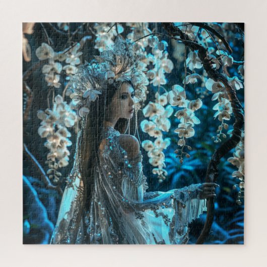 白い蘭の美しい女性 ジグソーパズル (縦)