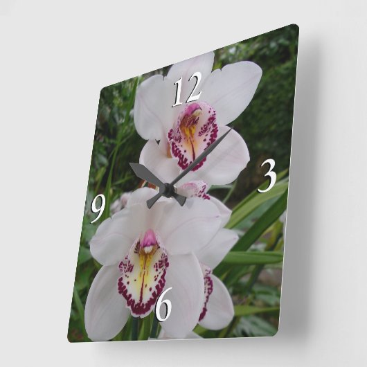 白い蘭の美しい熱帯の花 スクエア壁時計 (傾斜)