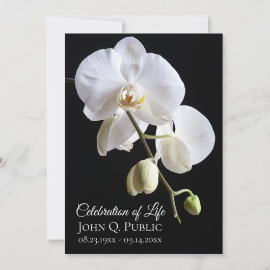 白い蘭の花と黒いお祝い 招待状 (正面)