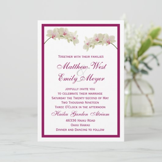 白い蘭の花のトロピカルビーチウェディング 招待状 (スタンド正面)