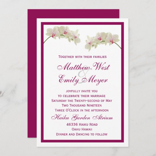 白い蘭の花のトロピカルビーチウェディング 招待状 (正面/裏面)