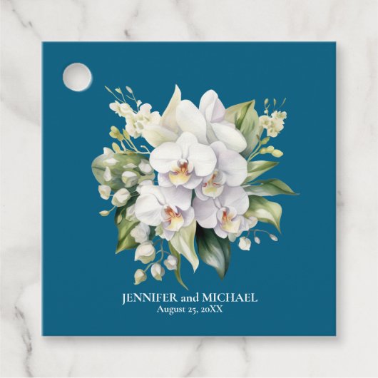 白い蘭の花のフローラ結婚ズ フェイバータグ (正面)