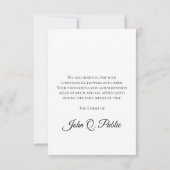 白い蘭の花を黒い葬儀悔やみや弔慰 サンキューカード (裏面)