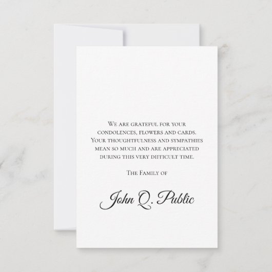 白い蘭の花を黒い葬儀悔やみや弔慰 サンキューカード (裏面)