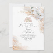 白い蘭パンパスグラスレインボーベビーシャワー 招待状 (正面)