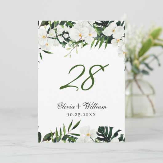 白い蘭ボヘミ結婚アンのテーブル番号 招待状 (スタンド正面)