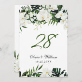 白い蘭ボヘミ結婚アンのテーブル番号 招待状 (正面/裏面)