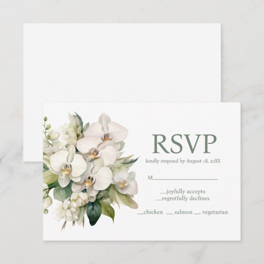 白い蘭メニュー選択肢RSVP応答カード 出欠カード (正面/裏面)