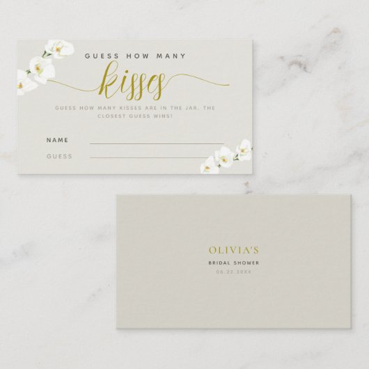 白い蘭モダンのシックどのように多くのキスゲーム プレイスカード (正面/裏面)