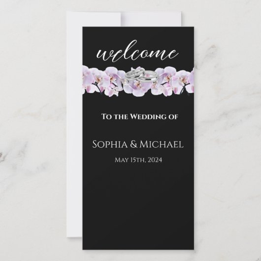 白い蘭結婚のリングや輪-結婚式 プログラム (正面)