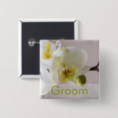 白い蘭 • 結婚式ボタン 缶バッジ (正面&裏面)