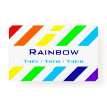 白い虹のストライプ名/代名詞バッジ