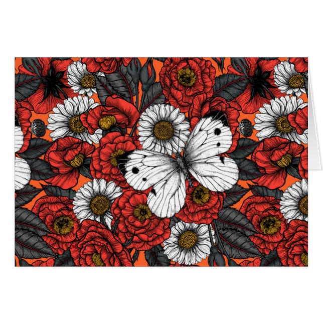 白い蝶とバラ (正面横)