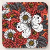 白い蝶とバラ コースター (正面)