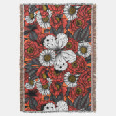 白い蝶とバラ スローブランケット (正面縦)