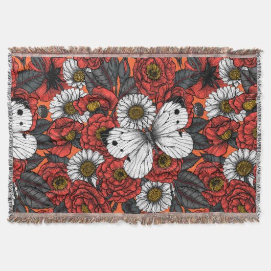 白い蝶とバラ スローブランケット (正面)