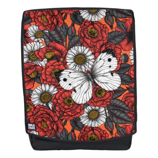 白い蝶とバラ バックパック (正面)