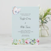 白い蝶と野の花ソフトグリーン結婚ズ 招待状 (スタンド正面)