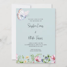 白い蝶と野の花ソフトグリーン結婚ズ