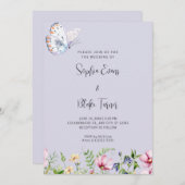 白い蝶と野の花ペリウィンク結婚ル 招待状 (正面/裏面)