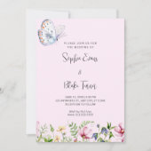白い蝶と野生の花淡い色のピンク結婚ズ 招待状 (正面)