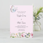 白い蝶と野生の花淡い色のピンク結婚ズ 招待状 (スタンド正面)