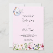 白い蝶と野生の花淡い色のピンク結婚ズ