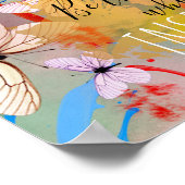 白い蝶のドリップとブラシストローク ポスター (角)