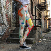 白い蝶のドリップとブラシストローク レギンス