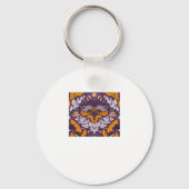 白い蝶の花模様 – 紫、ラベンダーアン キーホルダー (正面)