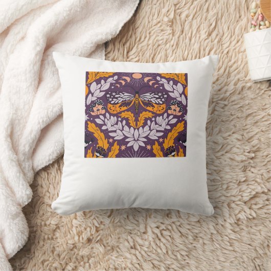 白い蝶の花模様 – 紫、ラベンダーアン クッション (ブランケット)