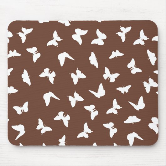 白い蝶の茶色の背景かわいい美しさ マウスパッド (正面)