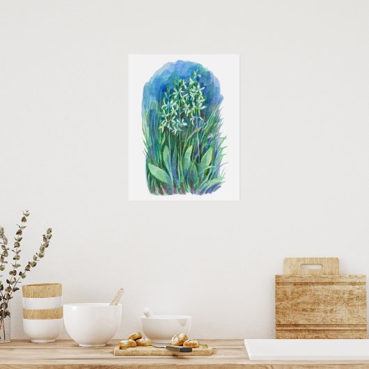 白い蝶の蘭の春の花絵を描の ポスター (キッチン)