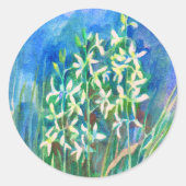 白い蝶の蘭の春の花絵を描の ラウンドシール (正面)