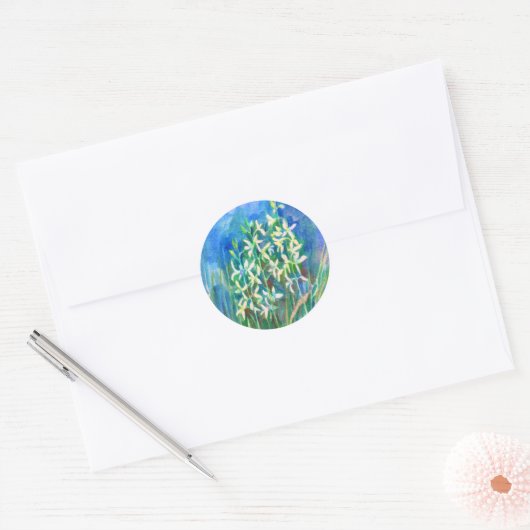 白い蝶の蘭の春の花絵を描の ラウンドシール (封筒)