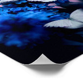 白い蝶ブルーフラワーバタフライ ポスター (角)